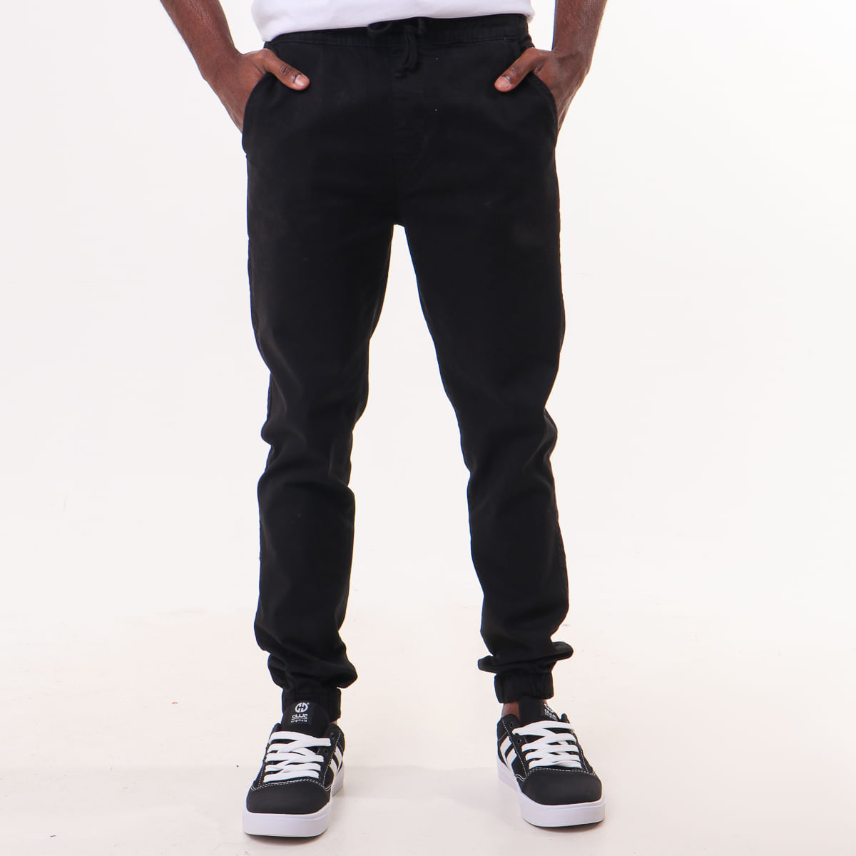 Calça Masculina Jogger Sarja Preta Com Punho - INK