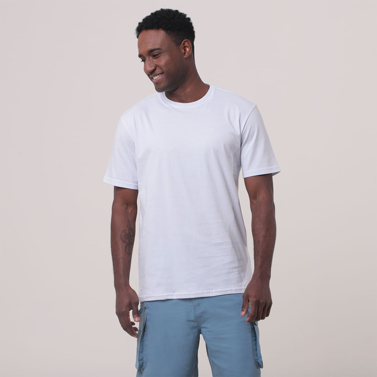 Camiseta Manga Curta Casual Branco - Tamanho G - ID