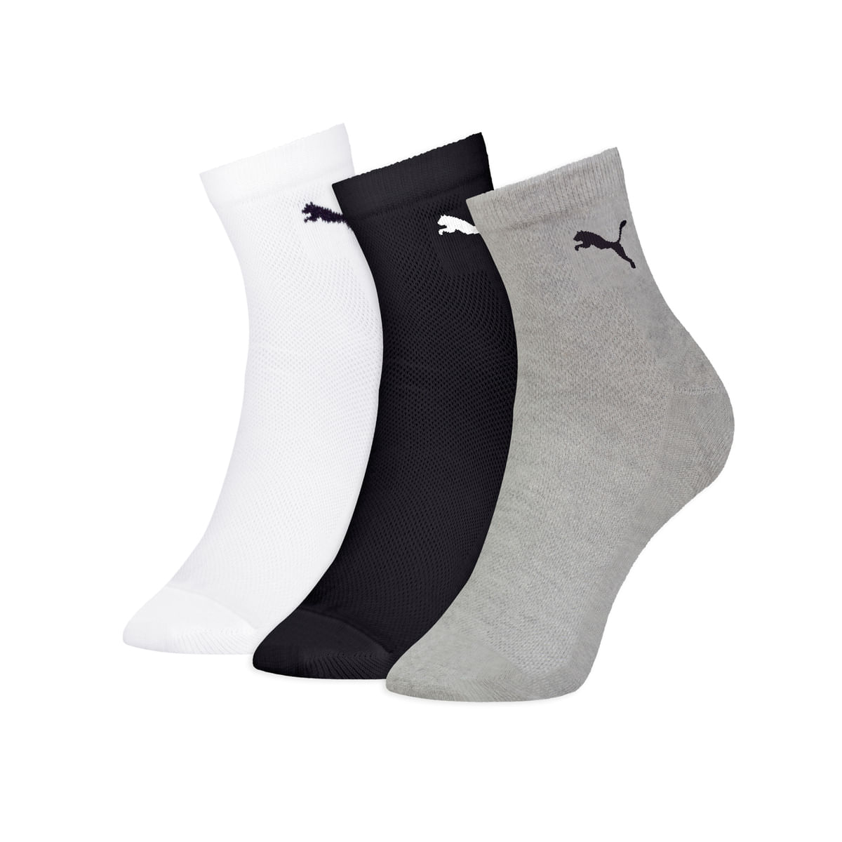 Kit 3 Meias Cano Curto - Preto/Branco/Cinza - Puma
