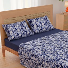 Jogo-De-Cama-Casal-Micropercal-Elegance-Flowers-Marinho