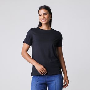 Blusa-Manga-Curta-Meia-Malha-Penteado-Lisa-Preta-Viva-Basico