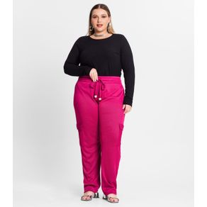 Calça Feminina Plus Size Em Ribana Duo Secret Glam Rosa Plus G3