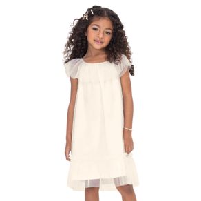 Vestido Infantil Em Cotton Leve e Tule Trick Nick Bege 4