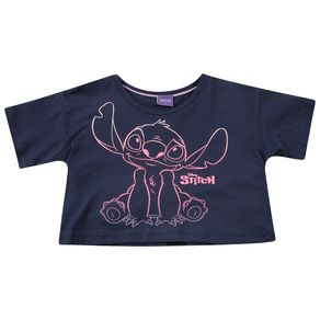 Blusa-Manga-Curta-Disney-Stitch-Cropped-Liso-Marinho