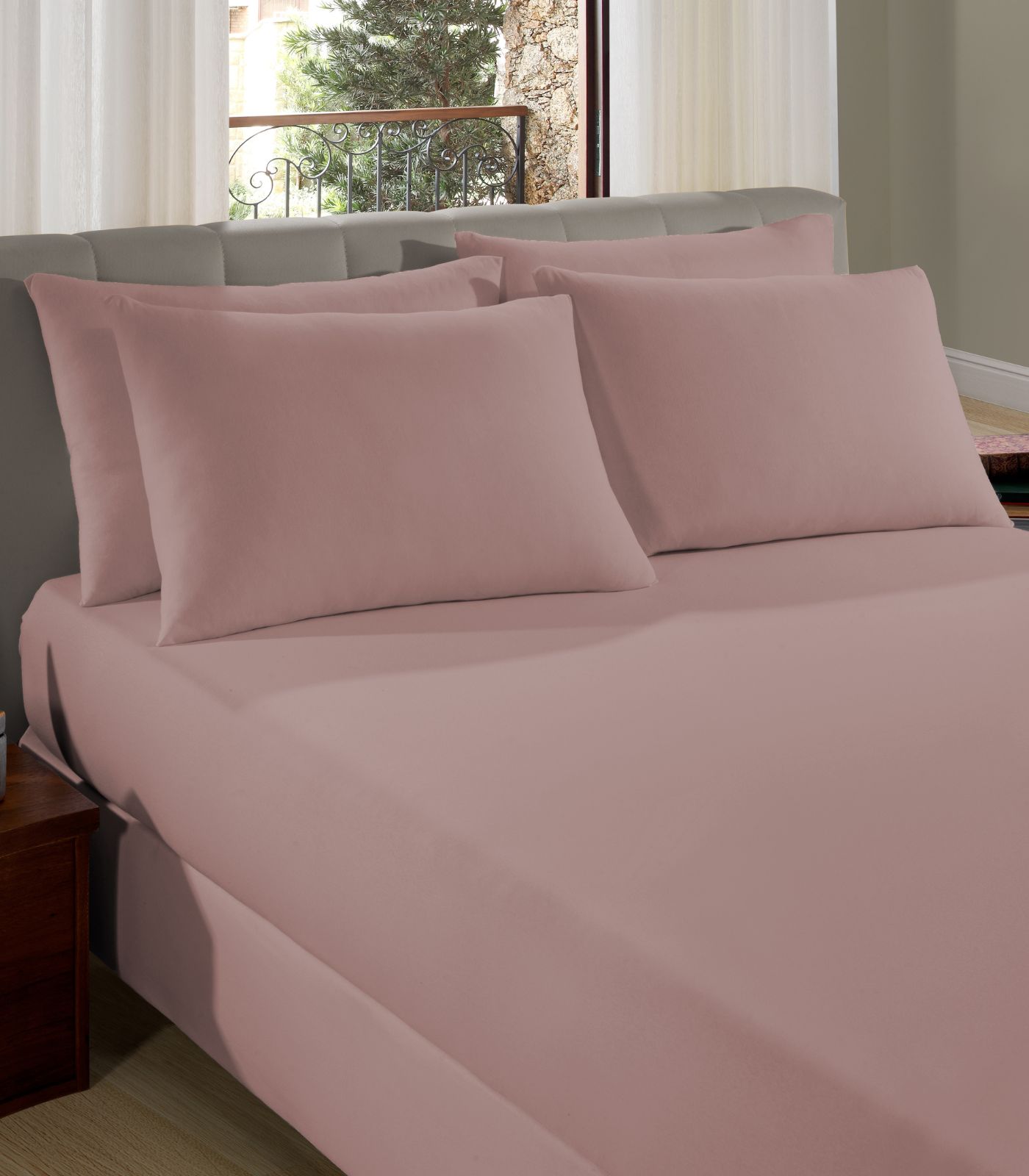Lençol Liso Casal Com Elástico Vivaldi Rosa