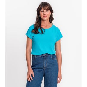 Blusa Feminina Ribana Canelada Básica Rovitex Azul P