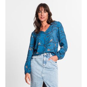 Camisa Manga Longa Feminina Em Viscose Endless Azul M