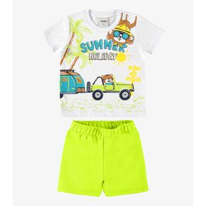 Conjunto Infantil Camiseta Com Bermuda Rovi Kids Branco M