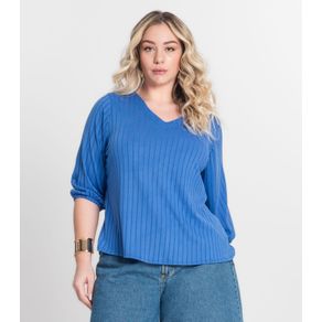 Blusa Canelada Plus Infinita Cor Azul Plus G3