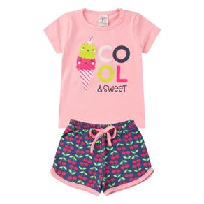 Conjunto Menina Cotton Estampado Rosa 2