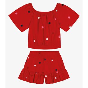 Conjunto Blusa Ciganinha Com Shorts Trick Nick Vermelho 14