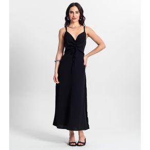 Vestido Feminino Midi Franzido Style Box Preto M