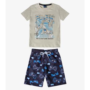 Conjunto Infantil Menino Camiseta E Bermuda Viston Bege 4