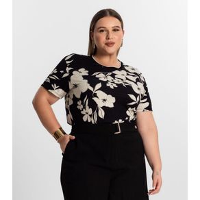 Blusa Plus Size Manga Curta Secret Glam Preto Plus G1