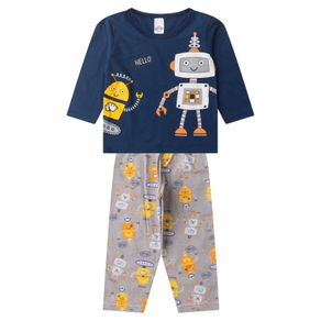 Pijama Menino Manga Longa Brilha No Escuro Kappes Azul 6