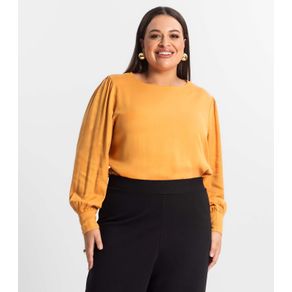 Blusa Plus Size Feminina Manga Longa Secret Glam Marrom Plus G2