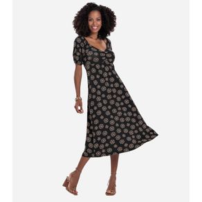 Vestido Feminino Midi Estampado Rovitex Preto P