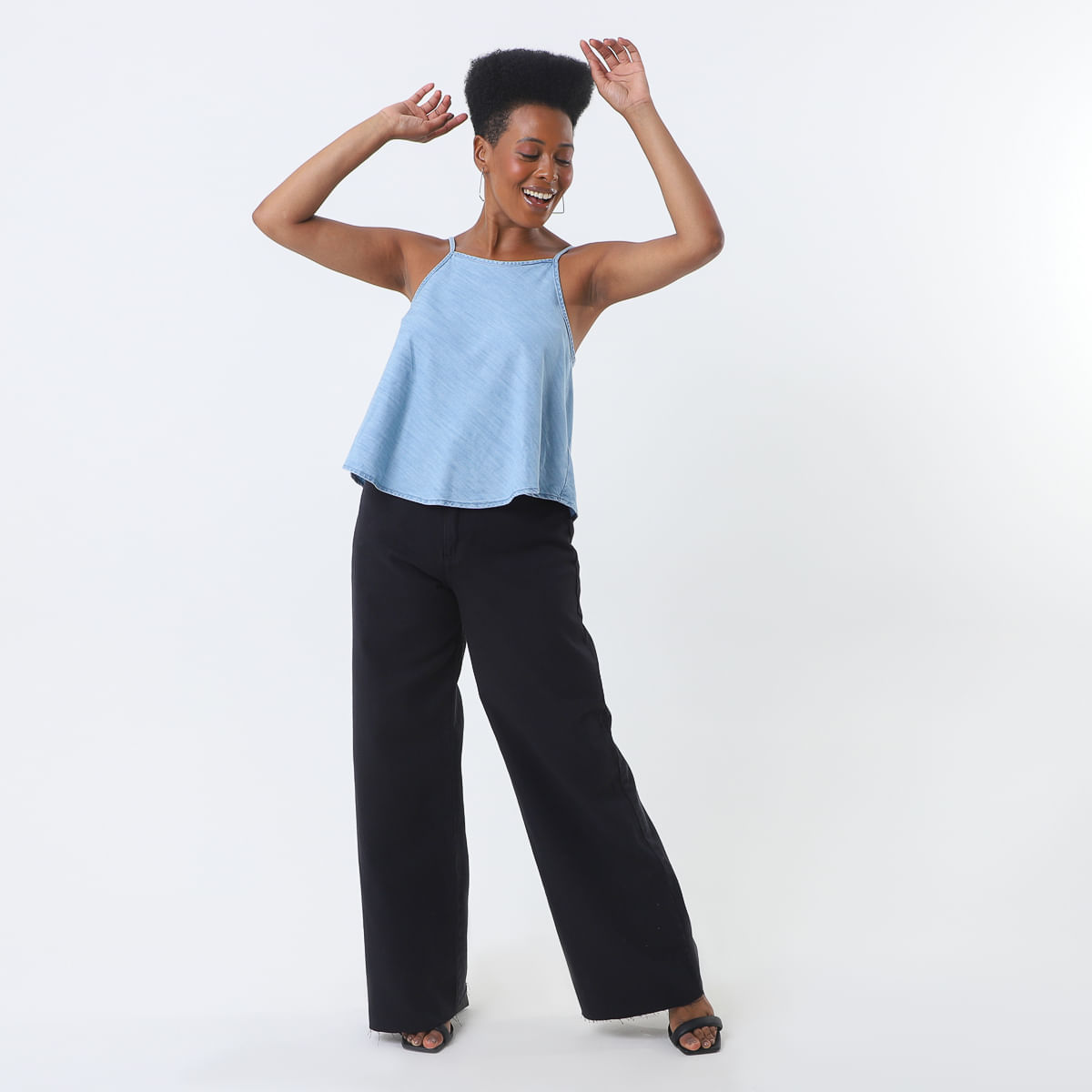 Calça De Sarja Preta Wide Leg Lisa - INK