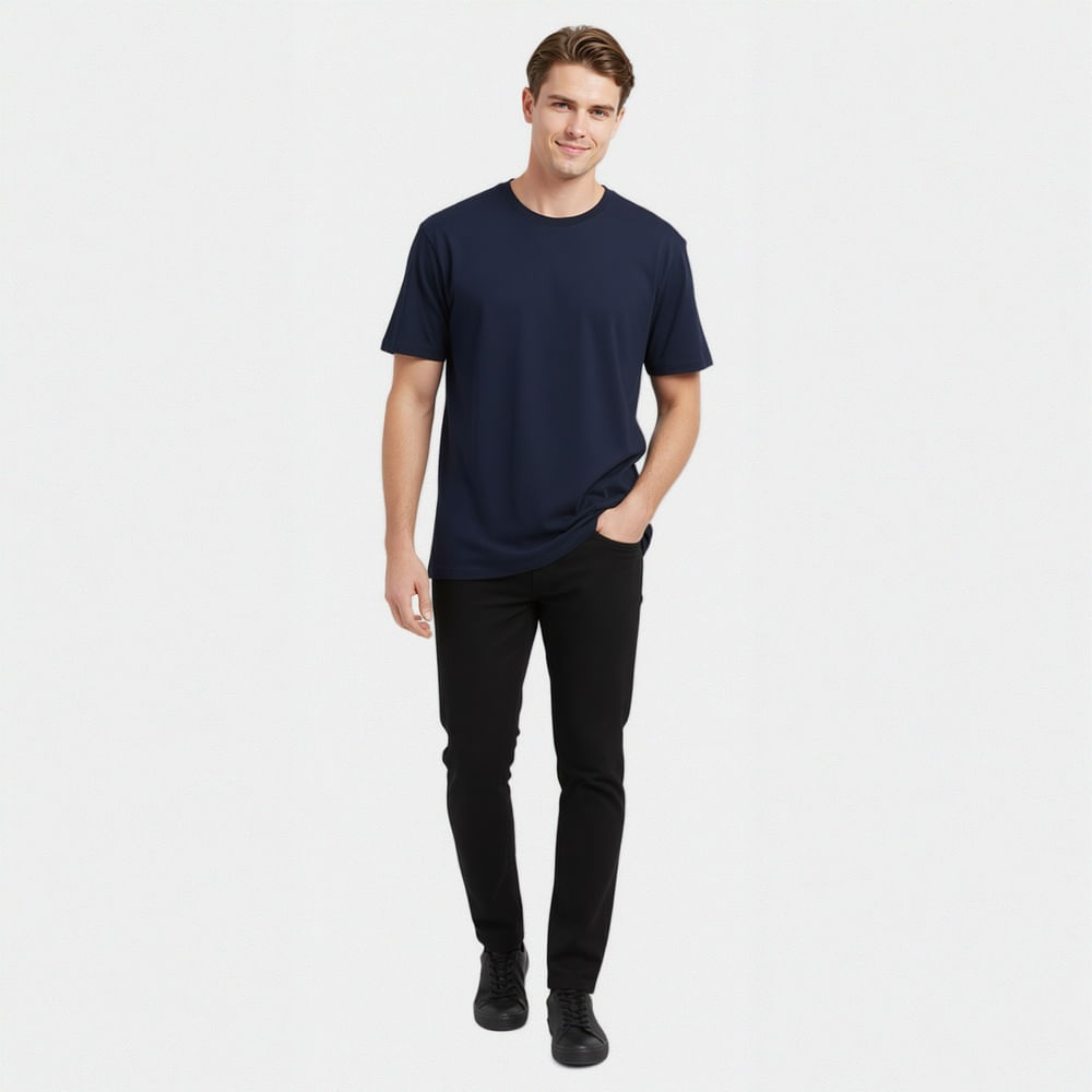 Camiseta Manga Curta Liso Azul - Id