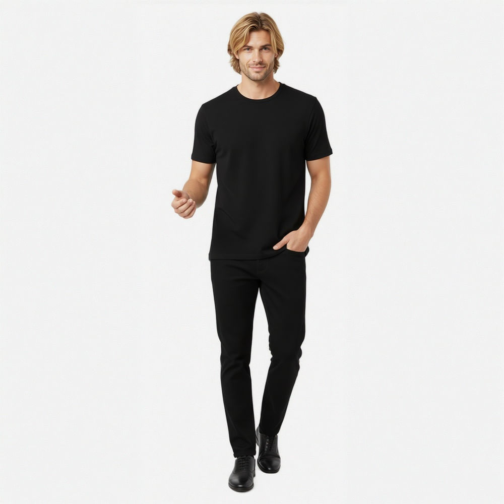 Camiseta Manga Curta Liso Preto - ID