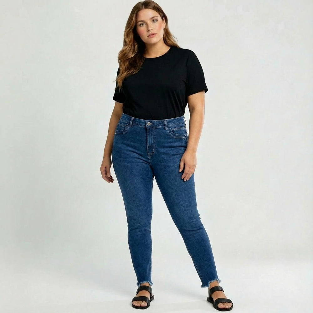 Calça Jeans Feminina Plus Size Push Up Lisa Azul - Sawary