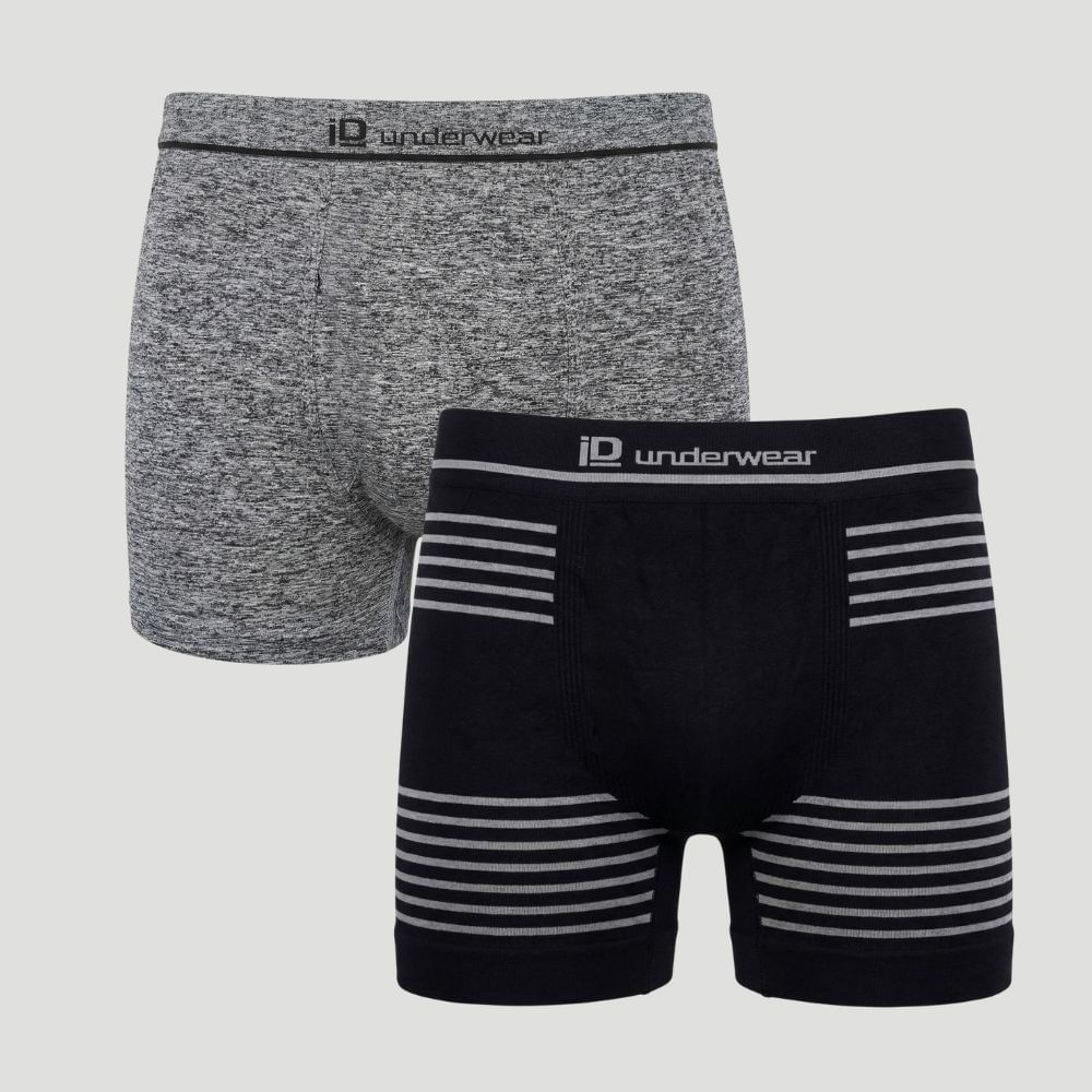 Kit 2 Peças Cueca Sem Costura Listras Cinza – ID Underwear