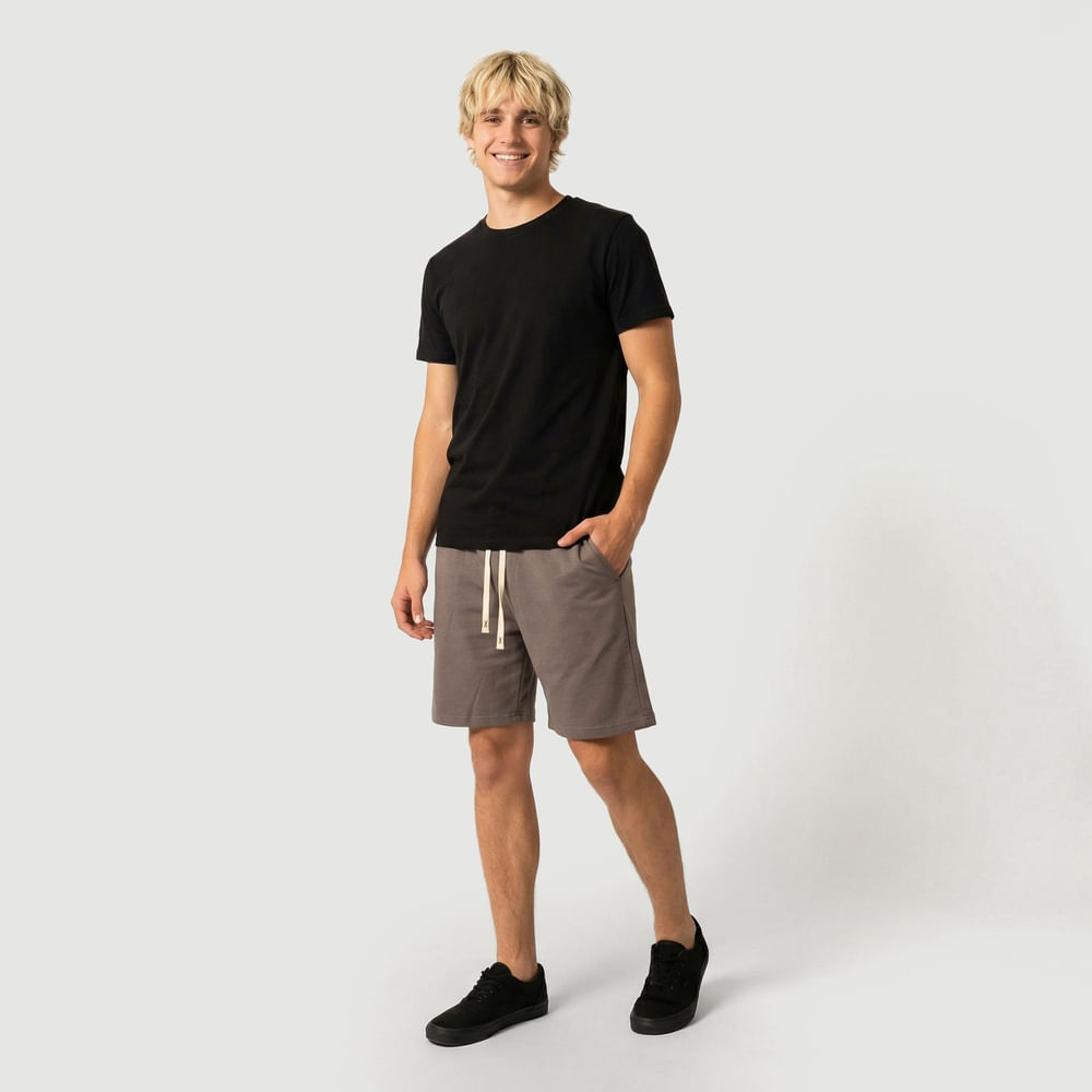 Bermuda Masculina Reta Básica De Moletom Lisa Marrom - Id