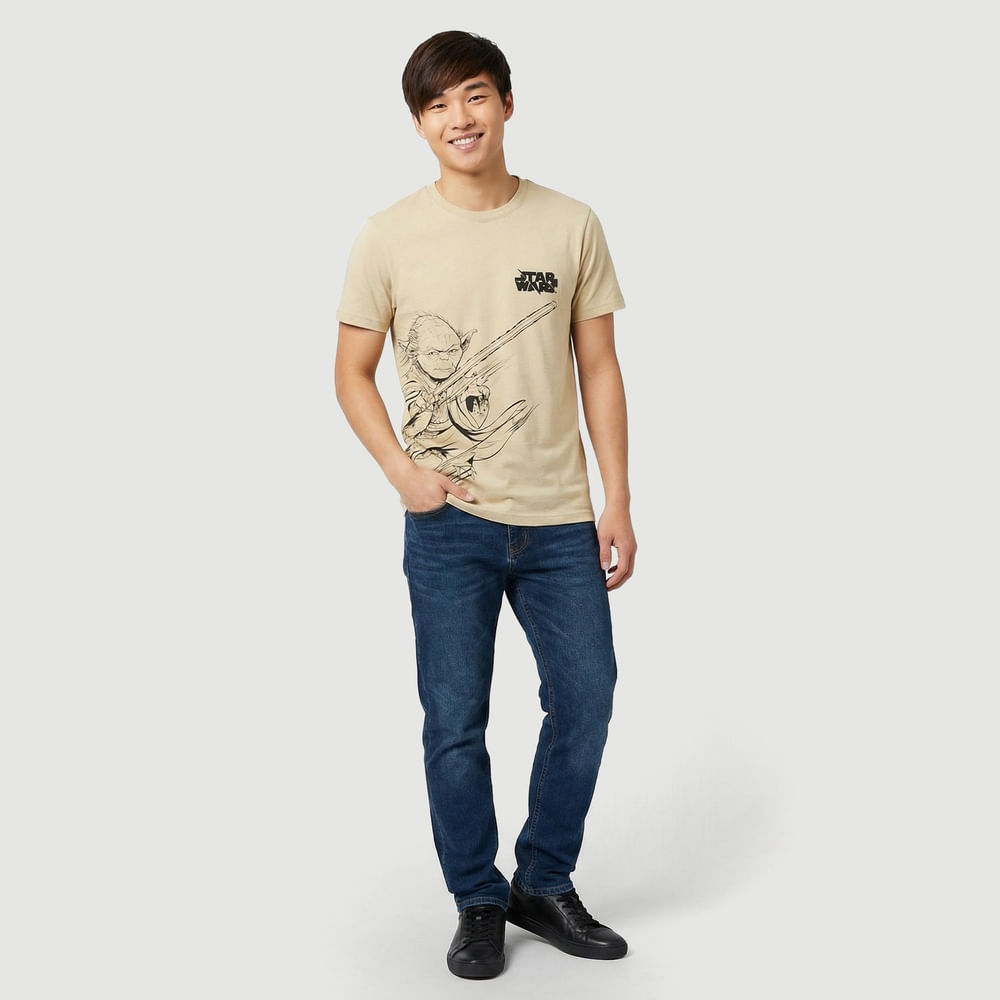 Camiseta Masculina Manga Curta Malha Star Wars Bege -  Star Wars