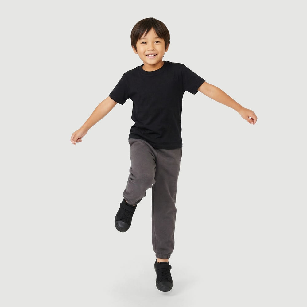 Calça Infantil Jogger com Cós Elástico Em Moletom Lisa Cinza - Yeapp