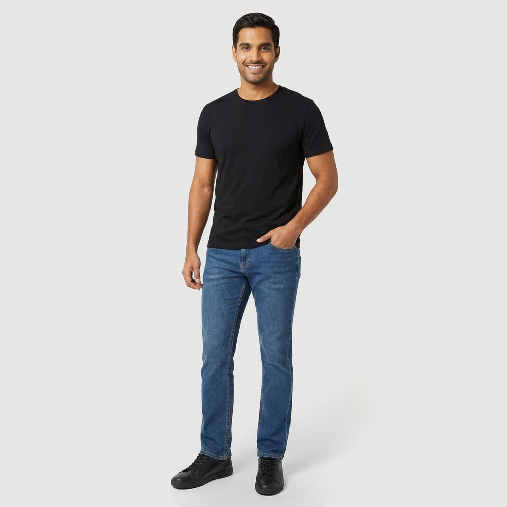 Calça Jeans Masculina Slim Stone Used Azul Escuro Lisa - Ink