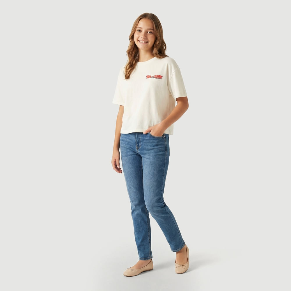 Blusa Manga Curta Tom e Jerry Off White Warner