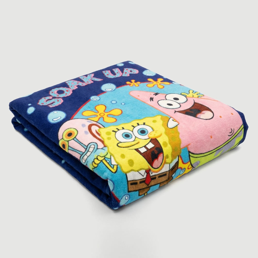 Toalha de Banho Aveludada Bob Esponja Soak Up Positivity azul marinho - Disney