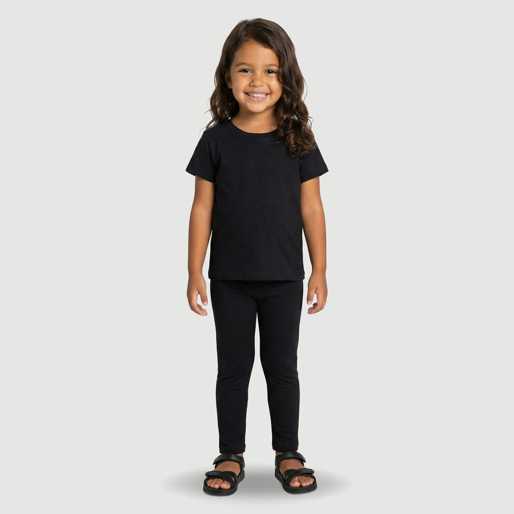Calça Legging Infantil Ajustada com Elástico Lisa Preta - Toys & Kids