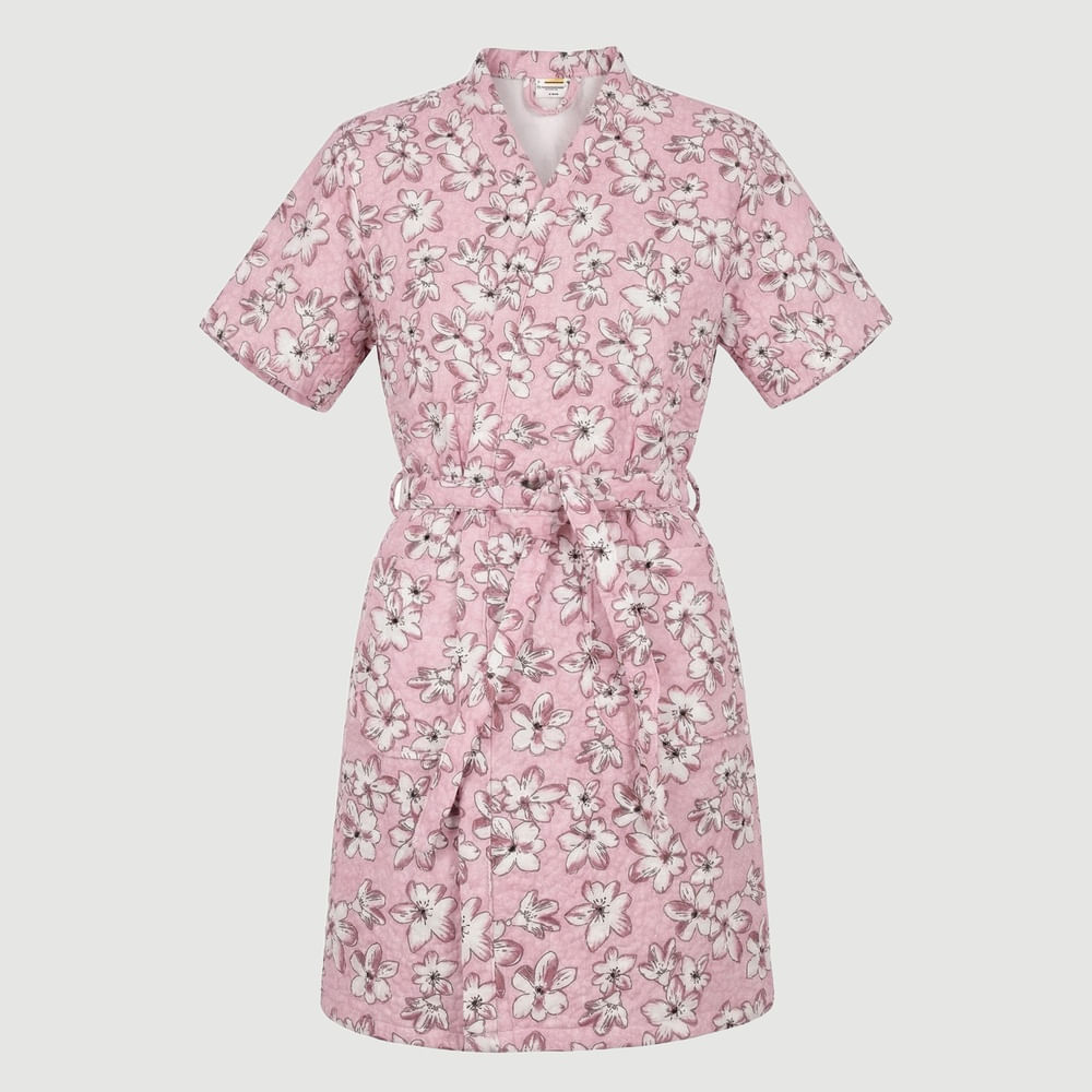 Roupão Feminino Curto com faixa Estampado Floral lavanda - Dohler