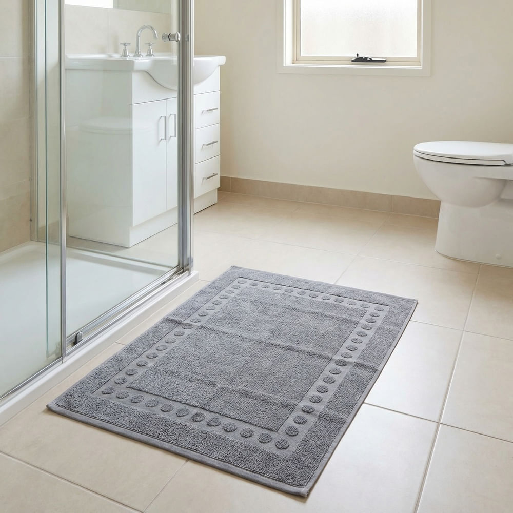 Piso antiderrapante Tenulio 50 cm x 65 cm algodão geométrico chumbo - Olinda
