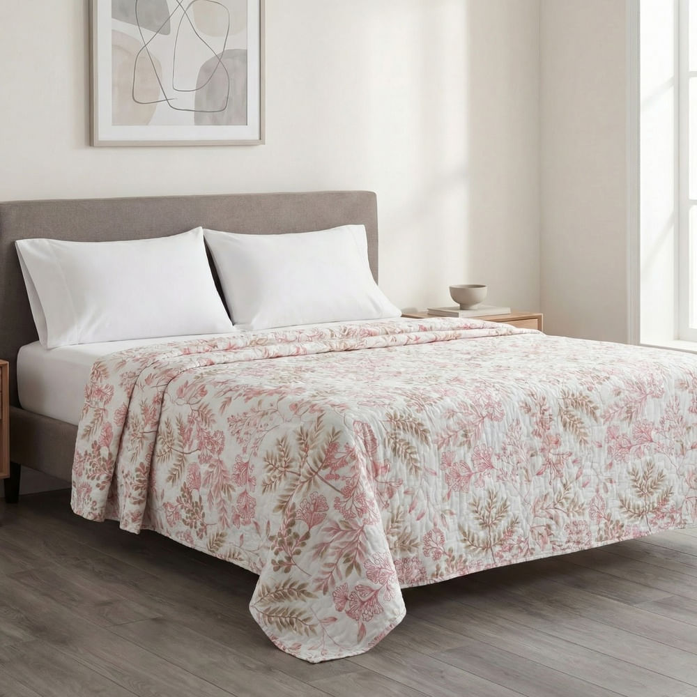 Colcha Casal Microfibra Rolinhos Soft Acolchoada Estampa Floral - Pernambucanas Casa