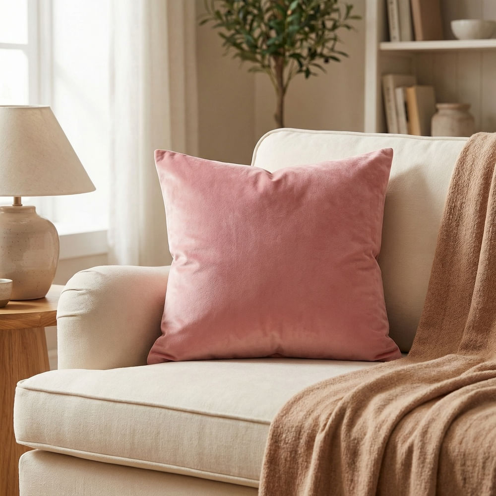 Capa de almofada suede 43 x 43 cm lisa rosa - Pernambucanas Casa
