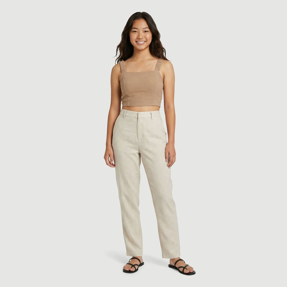 Blusa Feminina Cropped Com Lastex Bege - Love Trend