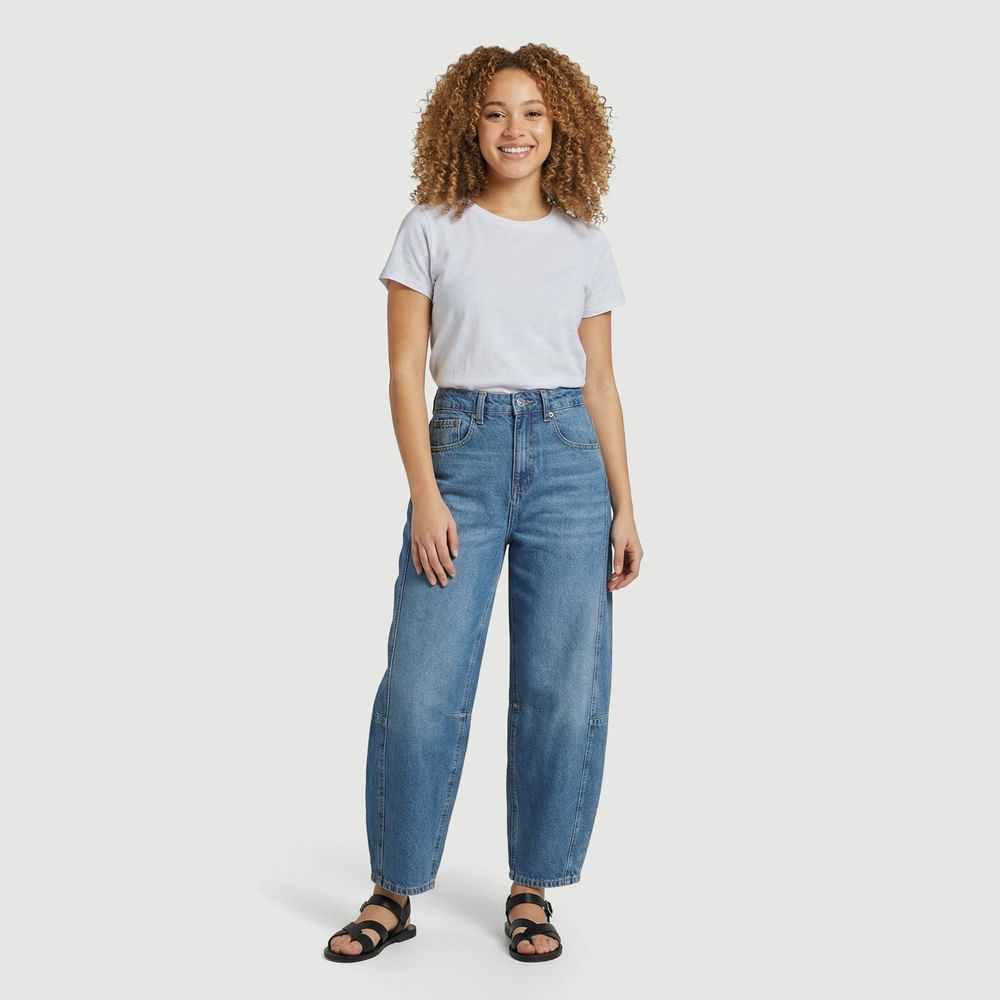 Calça Jeans Feminina Barrel Recortes Azul - Ink