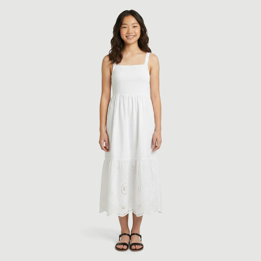 Vestido Feminino Longo Com Lastex Liso Branco - Love Trend