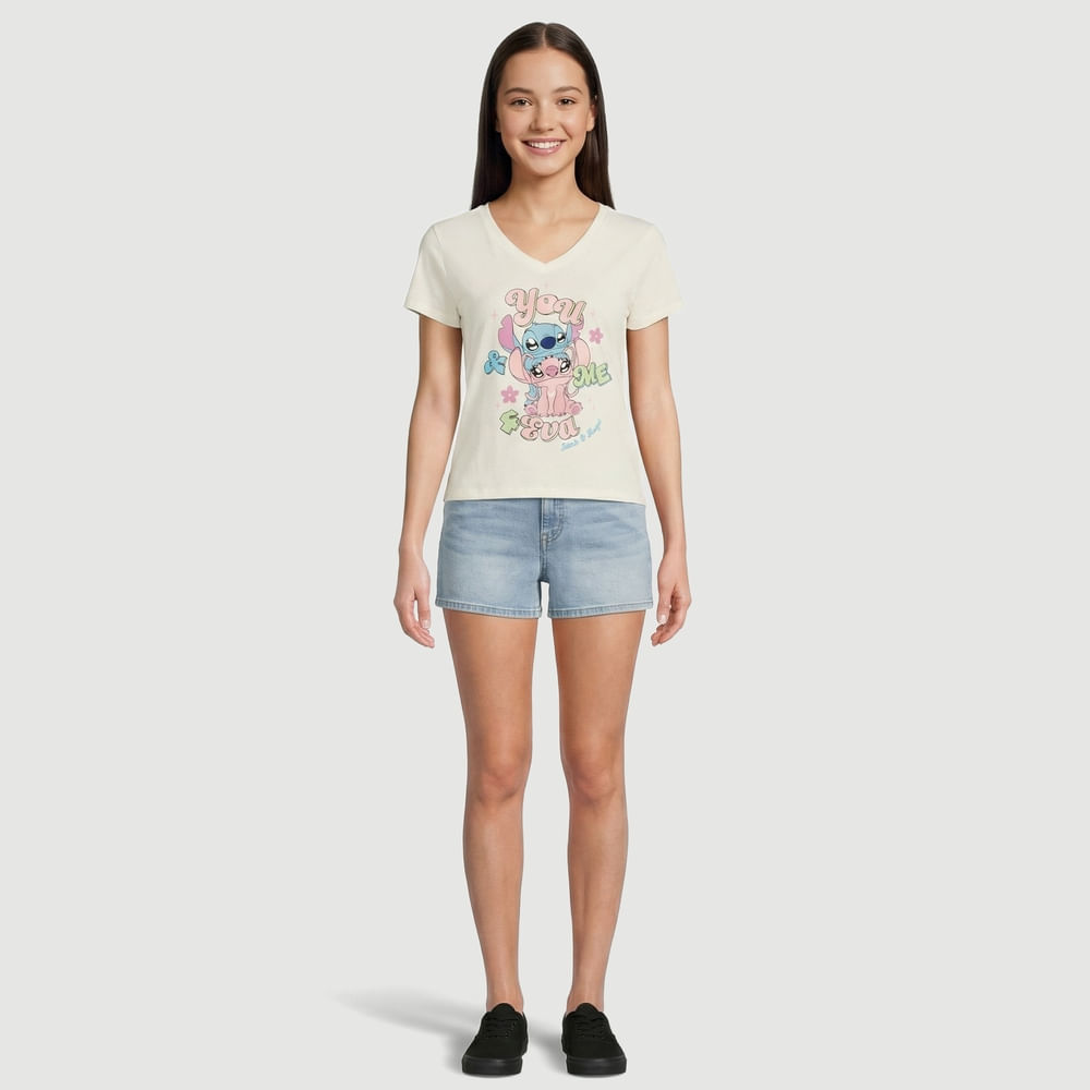 Blusa Feminina Manga Curta Stitch Creme - Disney