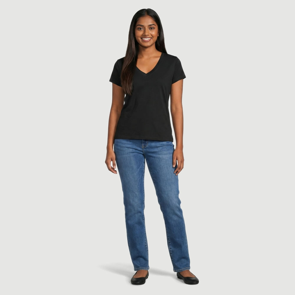 Blusa Feminina Básica Decote V Preta - Viva Basico
