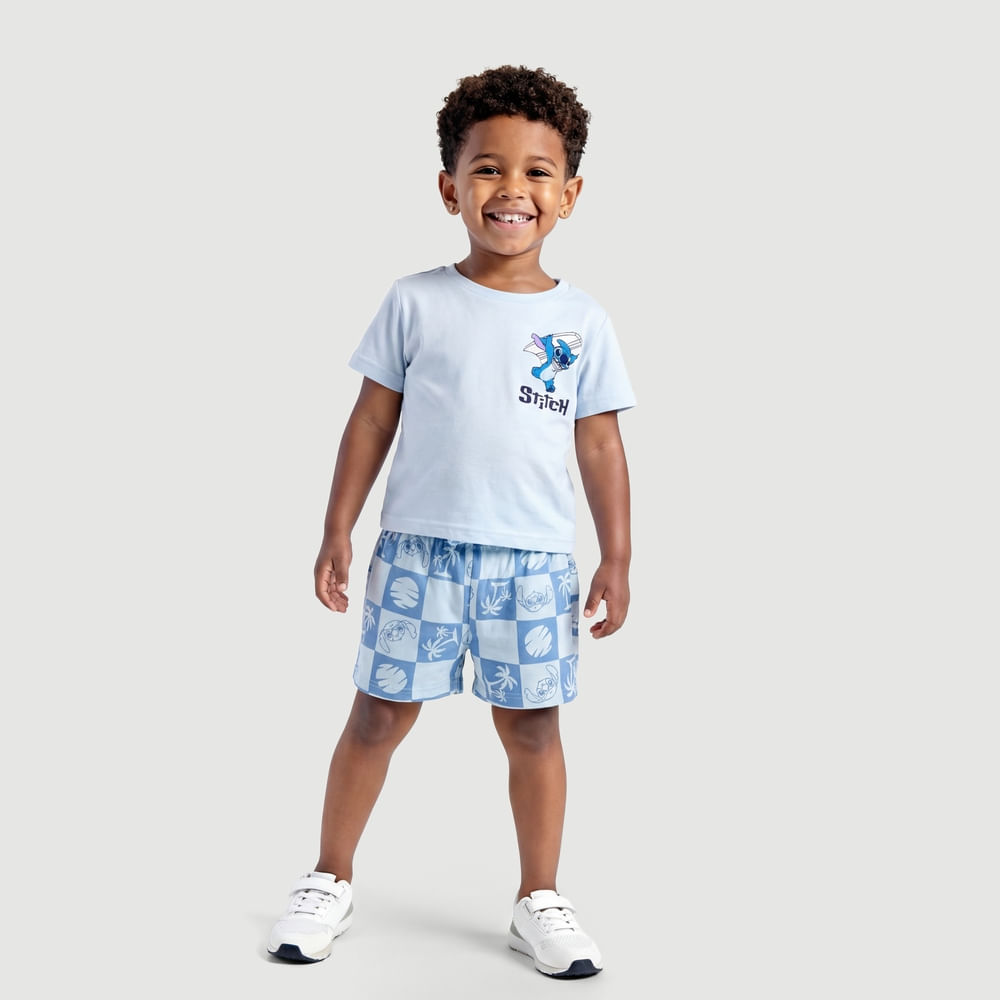Conjunto Stitch Microfibra Azul - Disney
