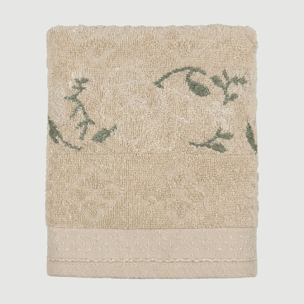 Toalha De Rosto Jacquard Floral Bege - Karsten
