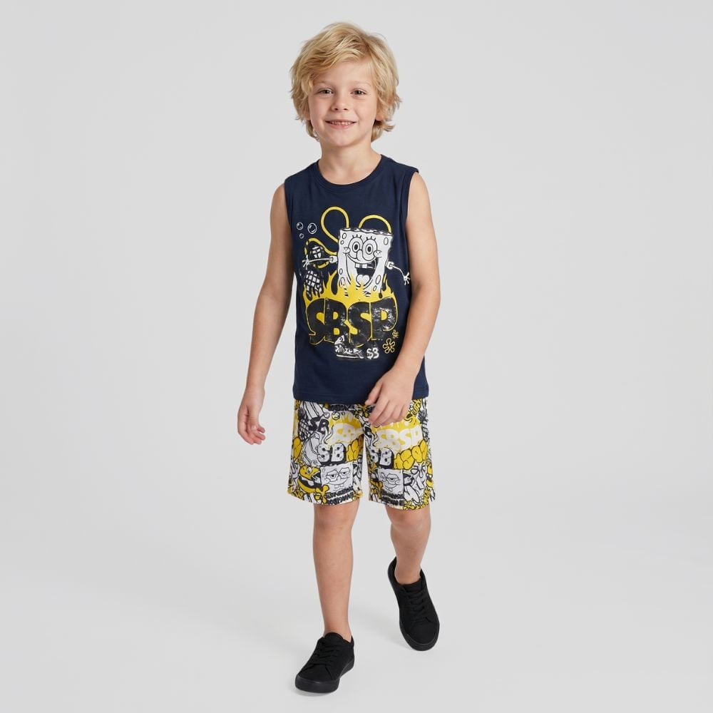 Conjunto Regata E Short Bob Esponja Preto - Nickelodeon