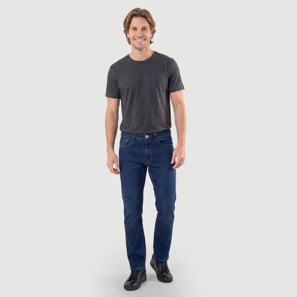 Calça Jeans Masculina Reta 5 Bolsos Azul Escuro Lisa - Ink