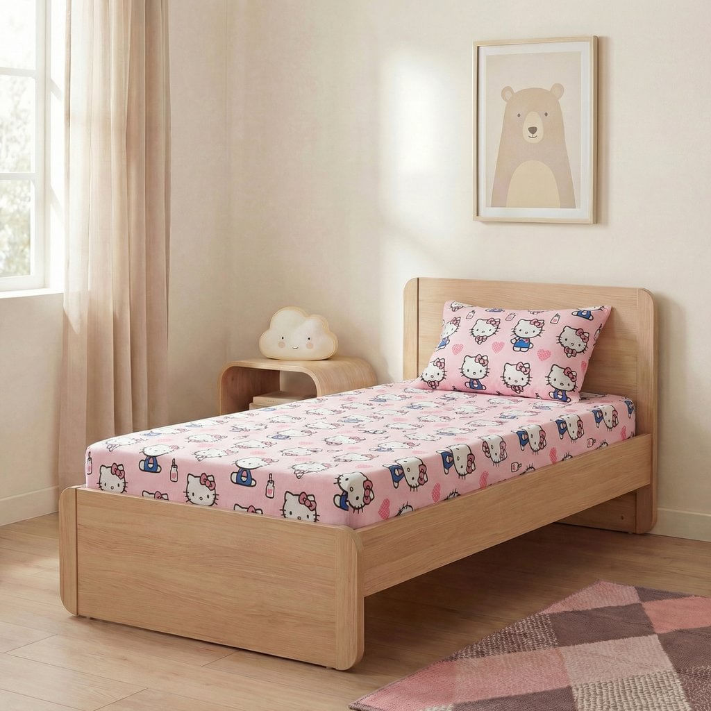 Jogo Cama Malha Rosa - Hello Kitty
