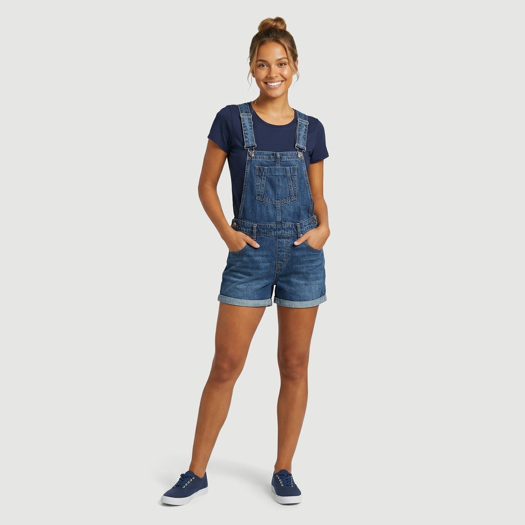 Jardineira feminina curta alças reguláveis jeans azul - Ink