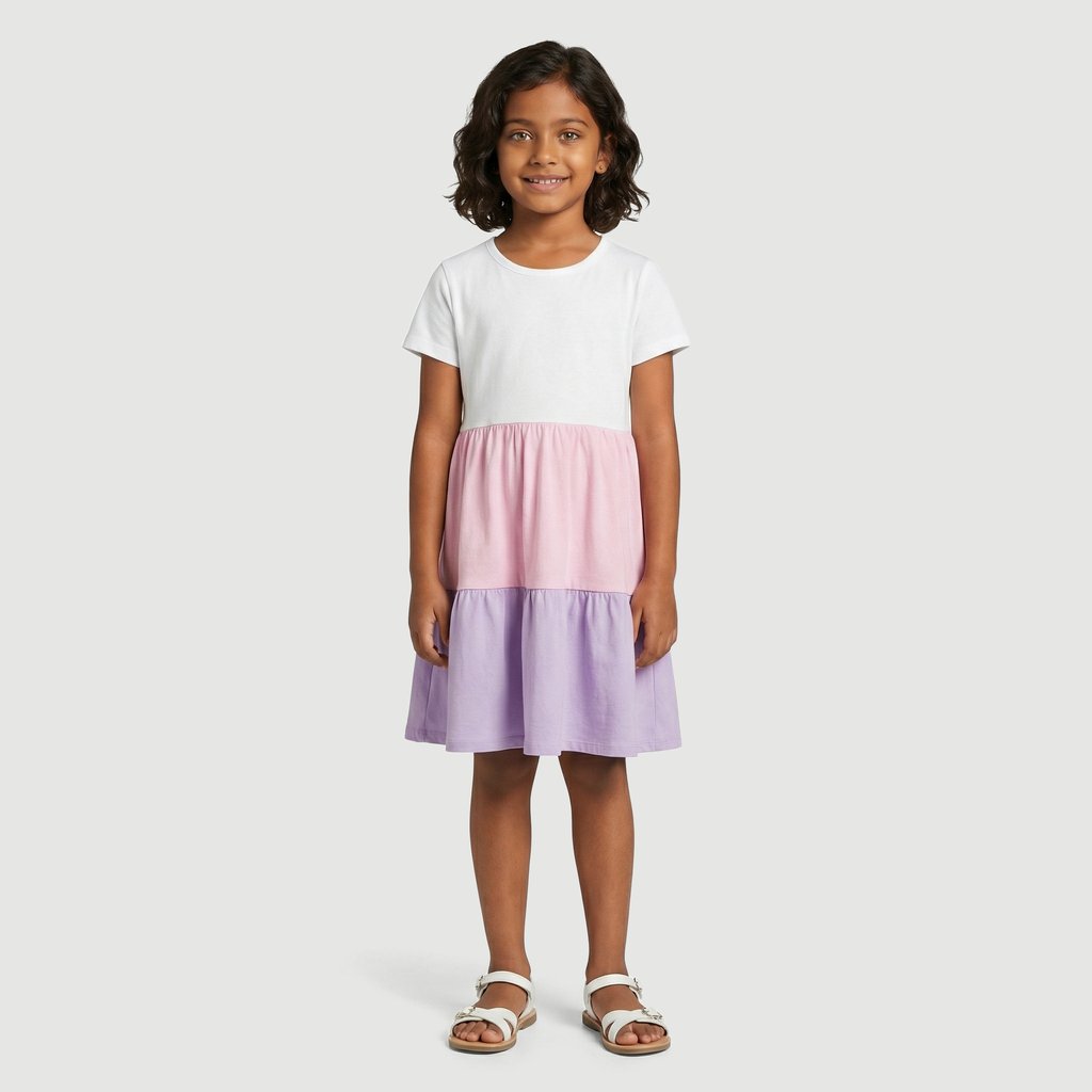Vestido infantil manga curta liso creme - Yeapp