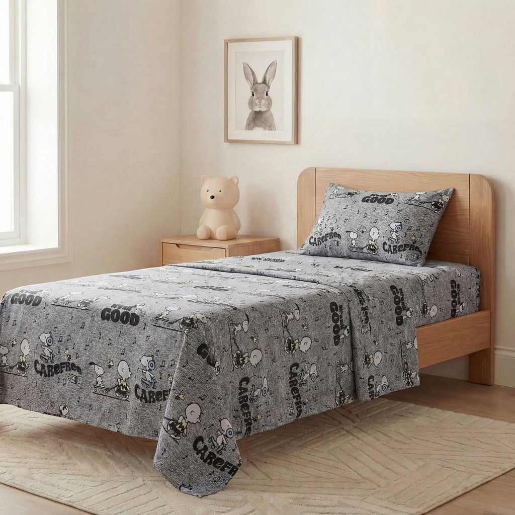 Jogo Cama Infantil Malha Snoopy Cinza - Snoopy